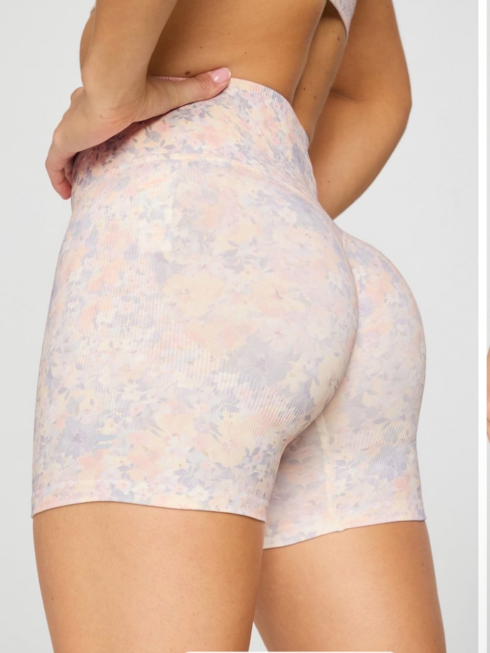 Fabletics Pink Floral High-Waist Seamless Bike Shorts